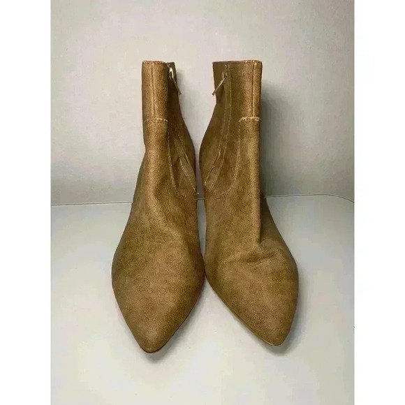 Express Womens Ankle Boots Tan Brown Kitten Heel Side Zip Pointed Toe 8 Textured - Picture 3 of 13